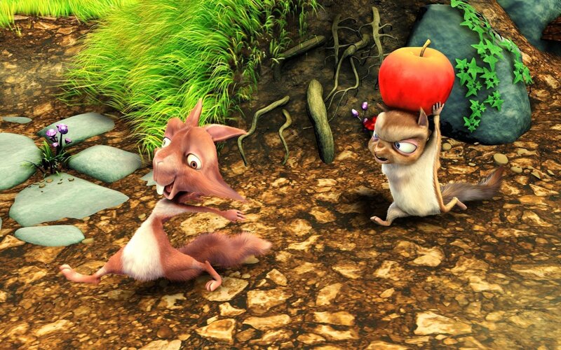 Squirrels with an apple