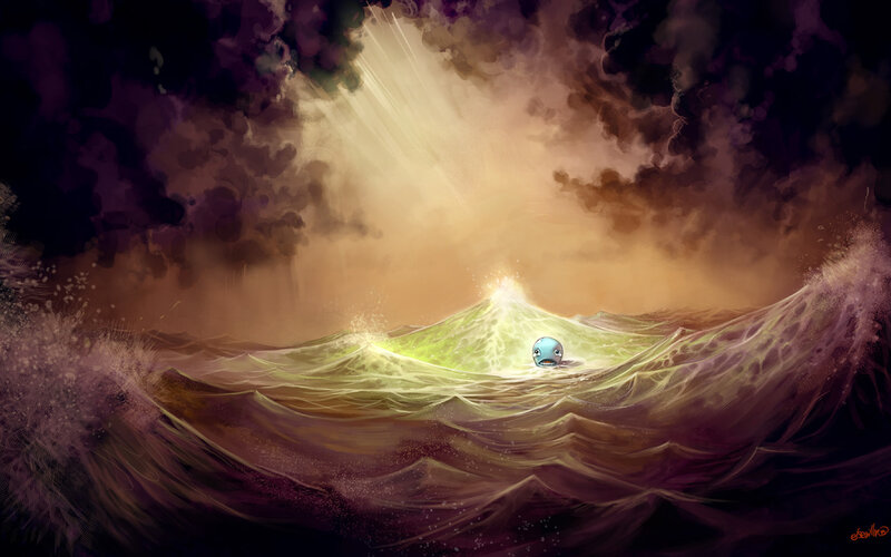Squirtle in stormy sea