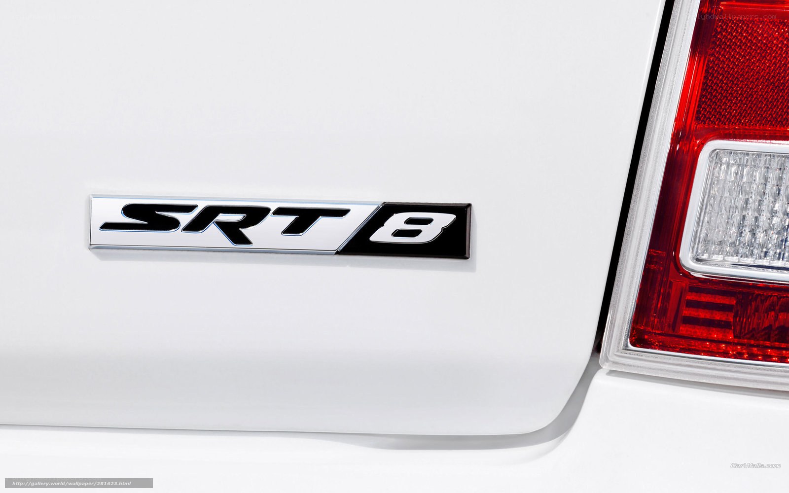 SRT 8 badge on white car