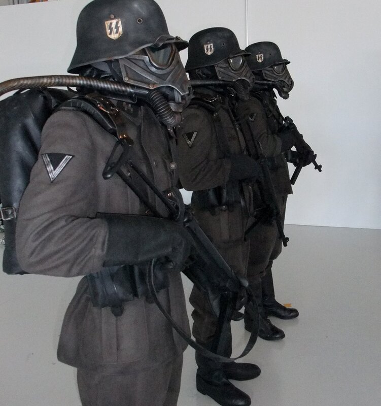 SS soldiers in gas masks