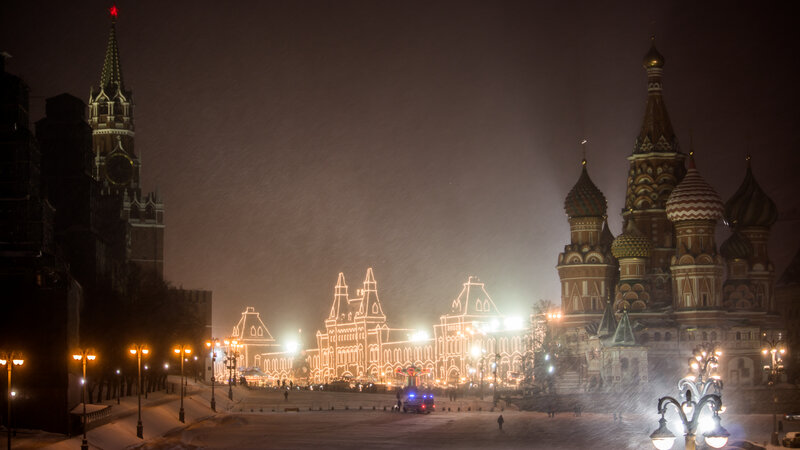 St. Basil's Cathedral — Black, Dramatic, Night, Photograph, Snowstorm
