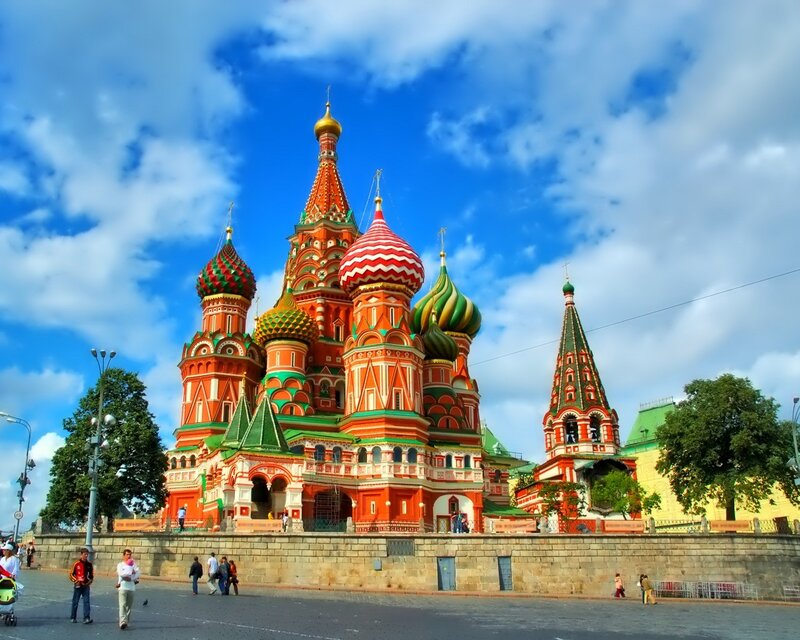 St. Basil's Cathedral — Red, Bright, Afternoon, Photograph, People, Trees