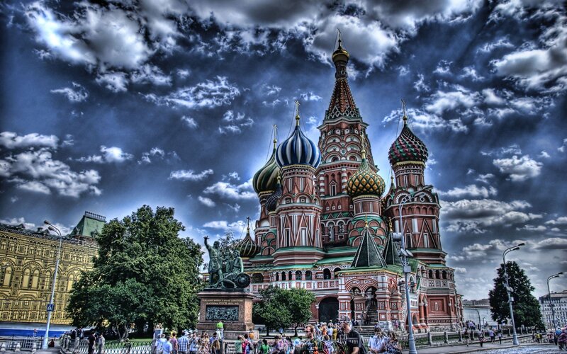 St. Basil's Cathedral — Red, Dramatic, Afternoon, Photograph, Crowd, Statue