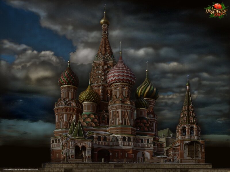 St. Basil's Cathedral — Red, Dramatic, Night, Digital Art
