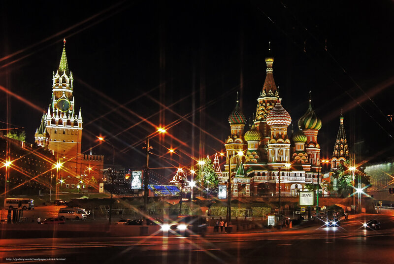 St. Basil's Cathedral — Red, Dramatic, Night, Photograph, Clock Tower