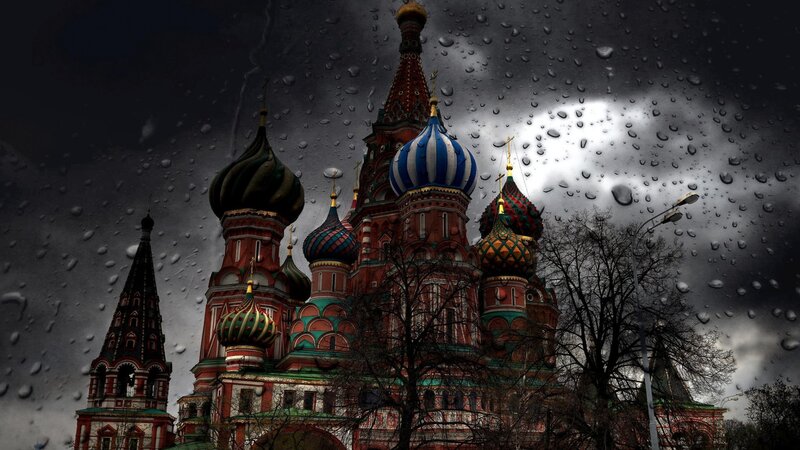 St. Basil's Cathedral — Red, Dramatic, Night, Photograph, Raindrops