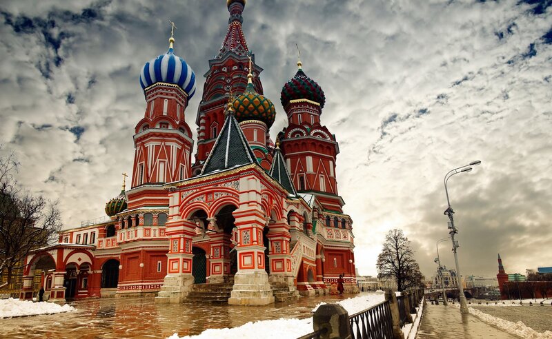 St. Basil's Cathedral — Red, Dramatic, Winter, Photograph, Snow, Clouds