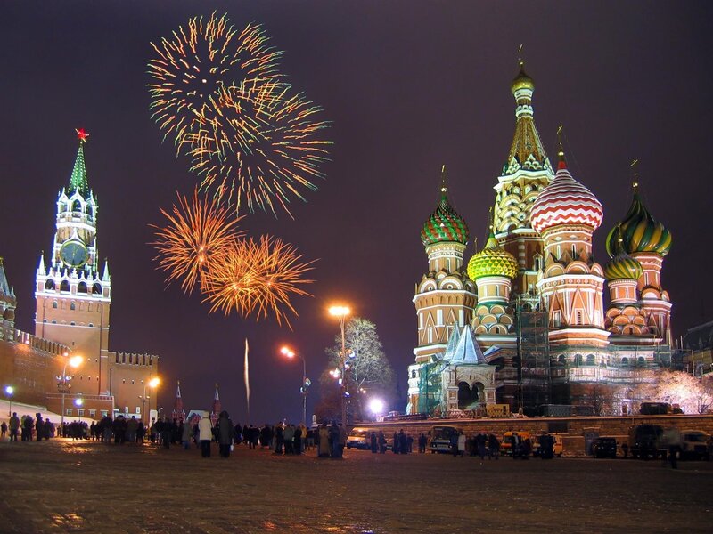 St. Basil's Cathedral — Red, Festive, Night, Photograph, Fireworks