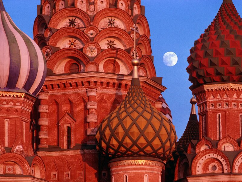 St. Basil's Cathedral — Red, Serene, Night, Photograph, Moon