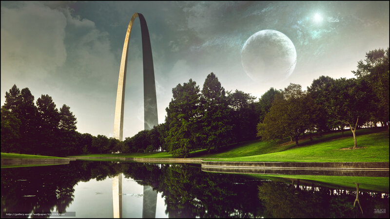 St. Louis Arch under alien moon
