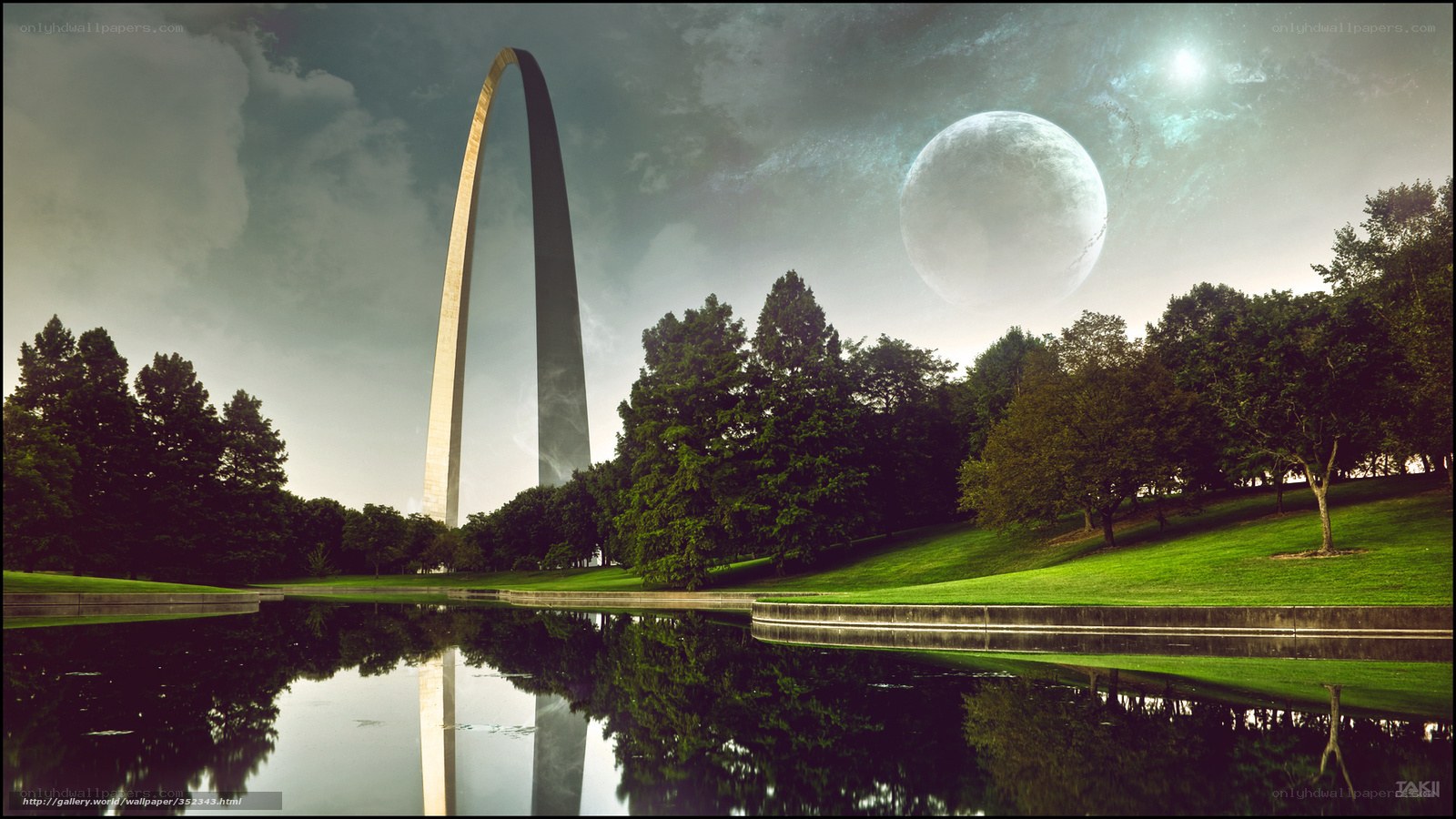 St. Louis Arch under alien moon