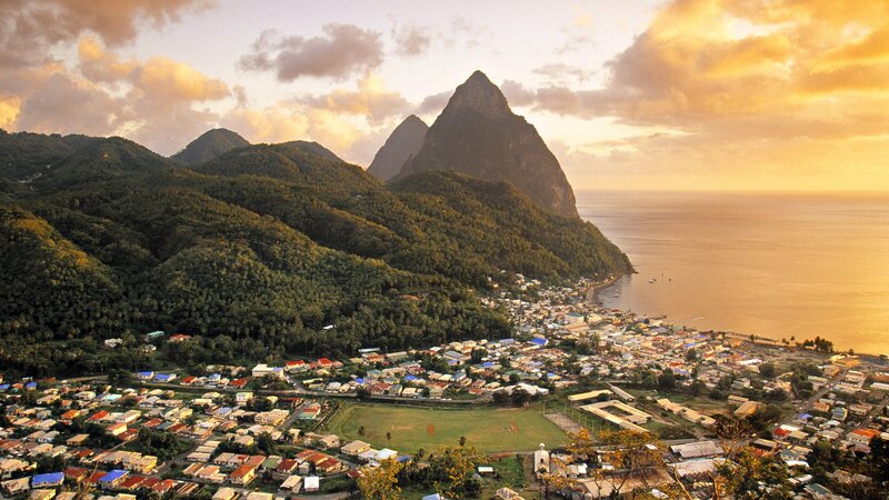 St Lucia's Pitons at sunset