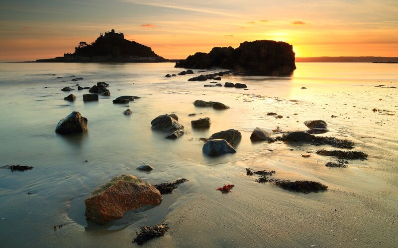 St Michael's Mount at Sunset — Orange, Serene, Photograph