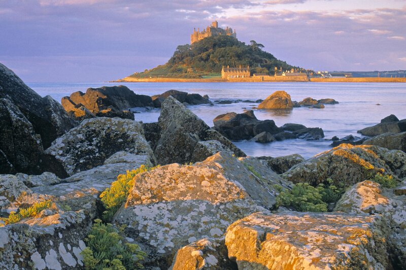St Michael's Mount — Blue, Serene, Sunset, Photograph, Castle, Rocks, Sea, Green