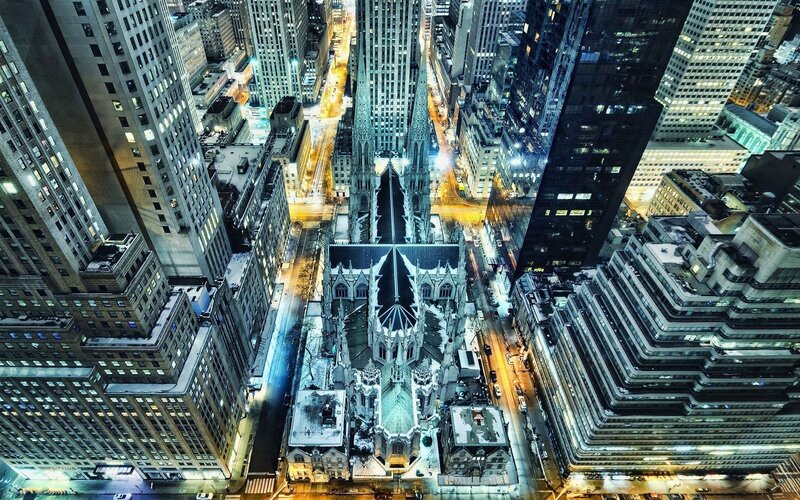 St. Patrick's Cathedral — Blue, Dramatic, Night, Photograph