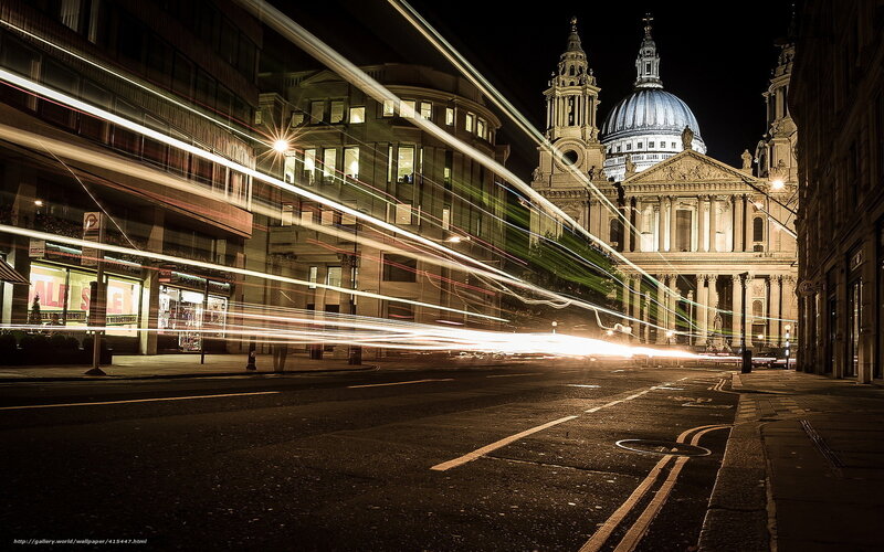 St Paul's Cathedral at Night — Black, Dramatic, Photograph, Light Trails