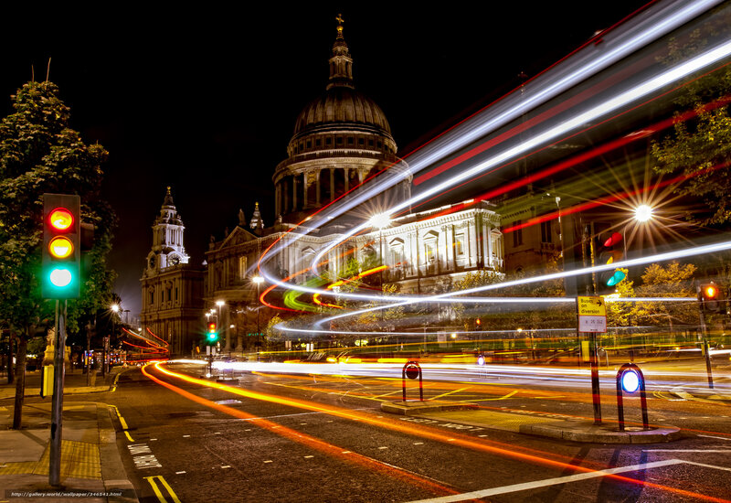 St Paul's Cathedral at Night — Black, Dramatic, Photograph, Traffic Lights