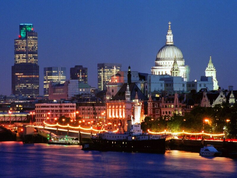 St Paul's Cathedral at Night — Blue, Calm, Photograph, River, Buildings