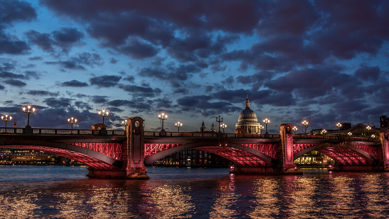 St Paul's Cathedral at Night — Blue, Dramatic, Photograph, Bridge, River, Sky
