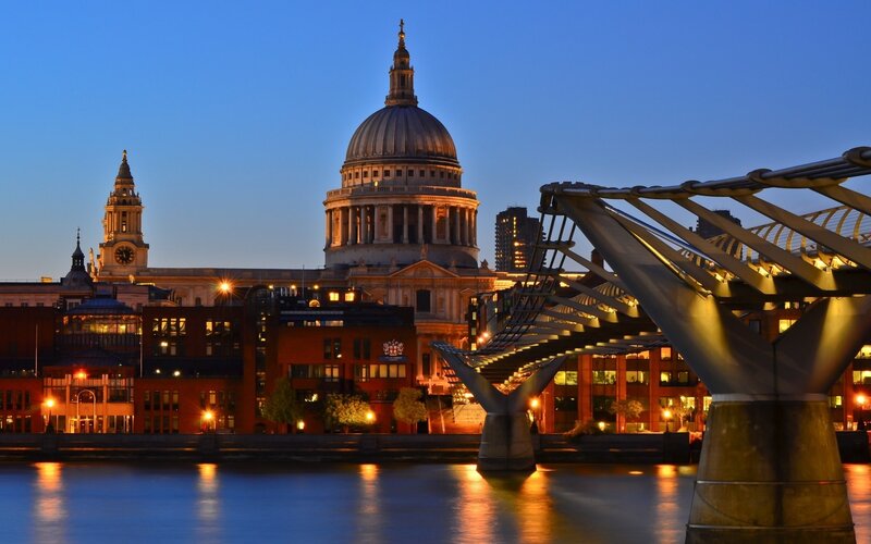 St Paul's Cathedral — Blue, Serene, Night, Photograph, River, Bridge