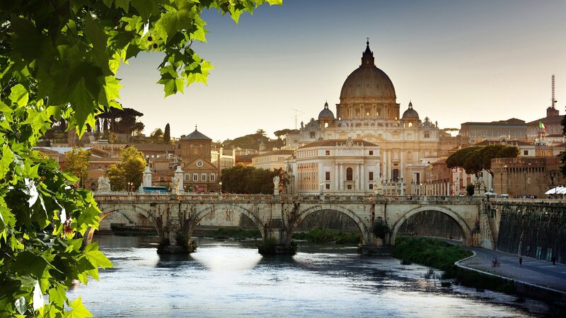 St. Peter's Basilica and Bridge — Blue, Serene, Sunset
