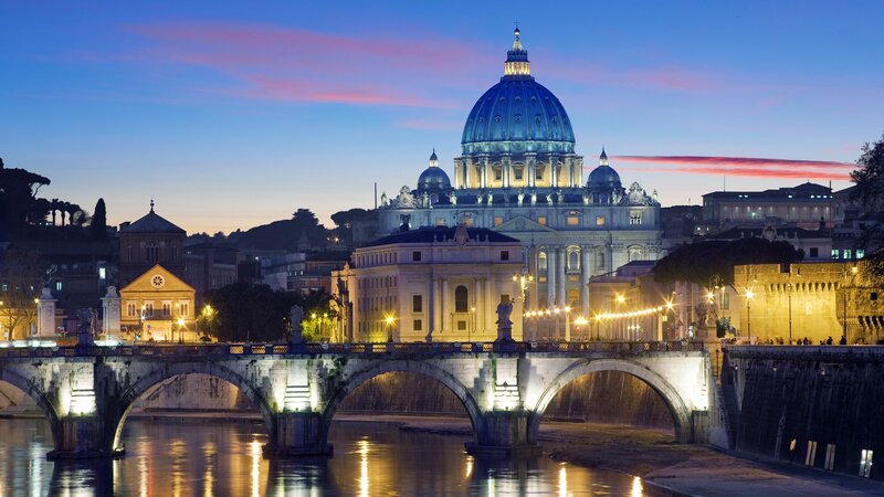 St. Peter's Basilica at Dusk — Blue, Serene, Sunset