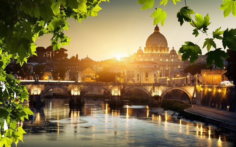 St. Peter's Basilica at Dusk — Gold, Serene, Sunset