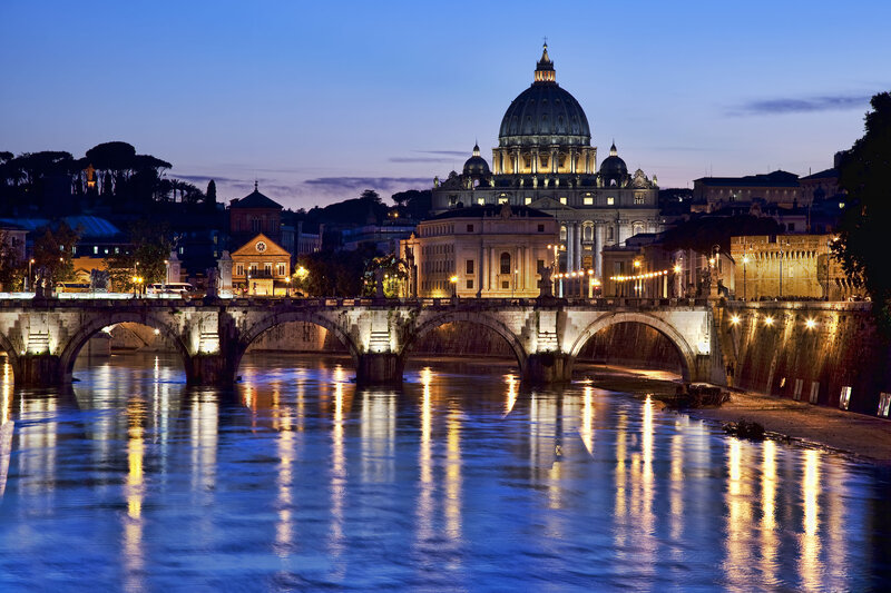 St. Peter's Basilica at Night — Blue, Serene, Photograph