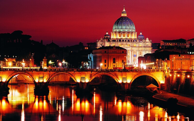 St. Peter's Basilica at Night — Red, Dramatic