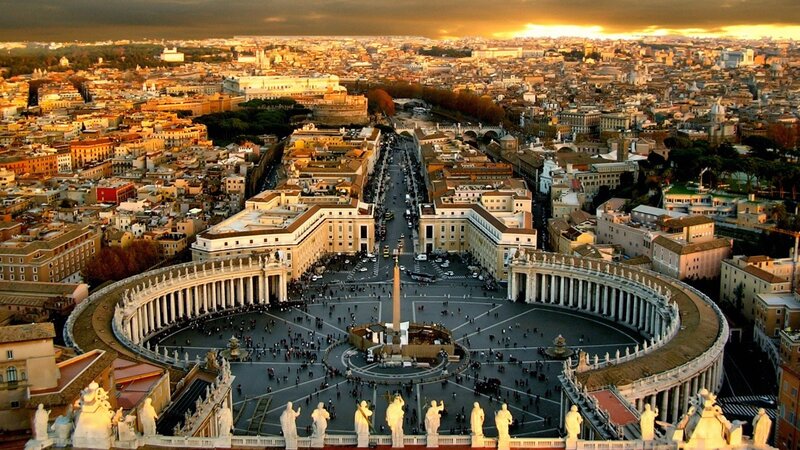 St. Peter's Square — Golden, Dramatic, Sunset, Photograph, Buildings, Crowd