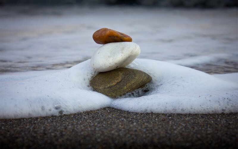Stable rock stack on beach