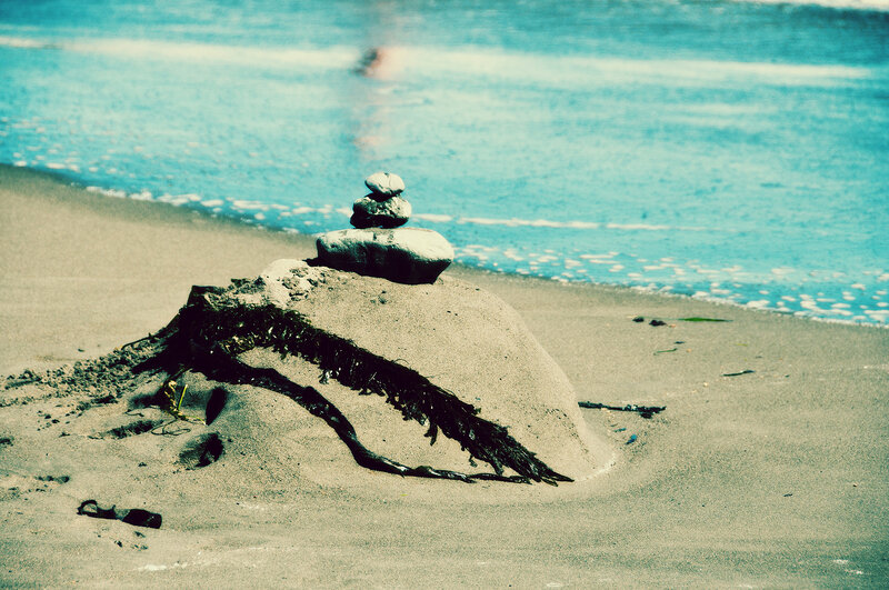 Stable rock stack on beach