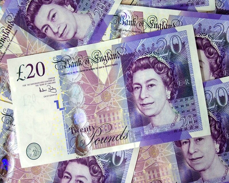 Stack of £20 banknotes