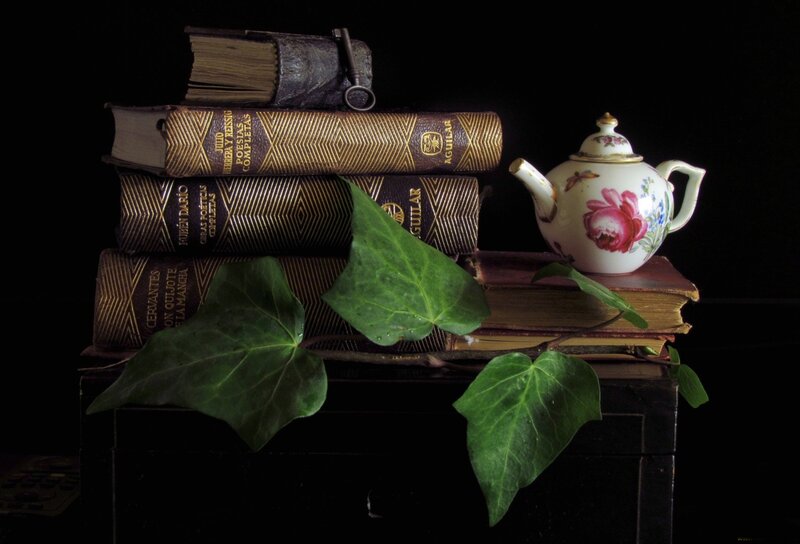 Stack of Books and Teapot