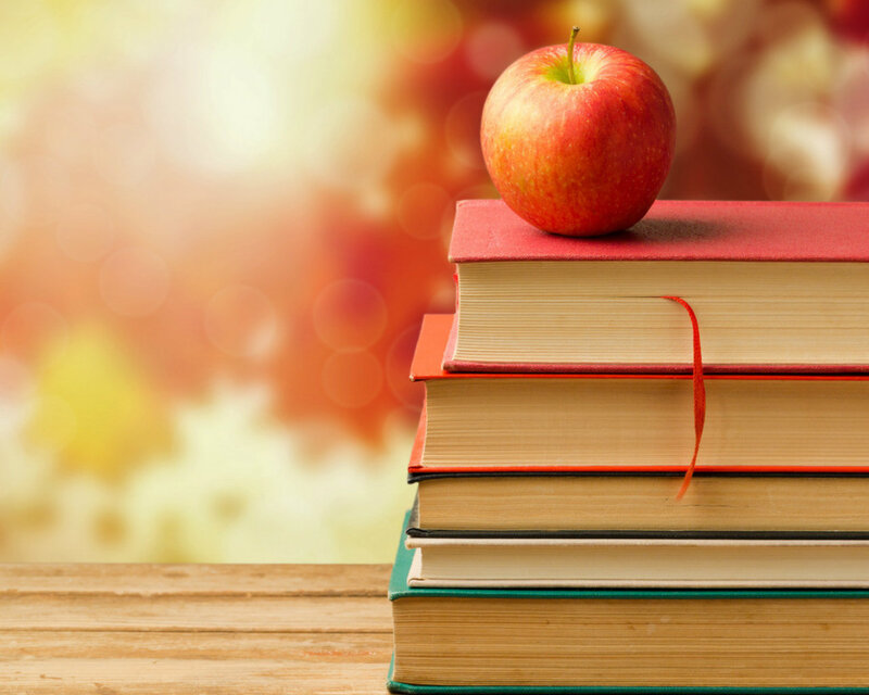 Stack of Books with Apple — Red