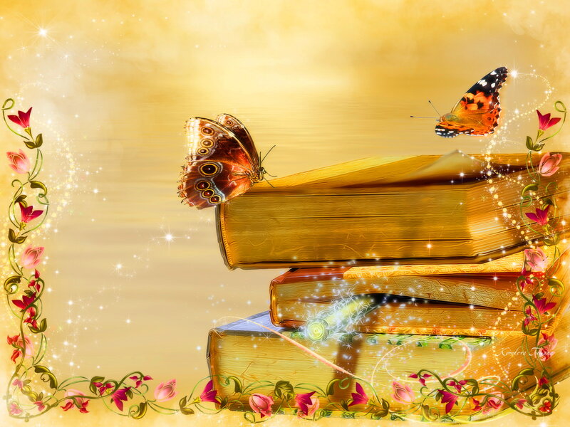 Stack of Books with Butterflies