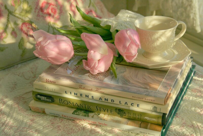 Stack of Books with Flowers