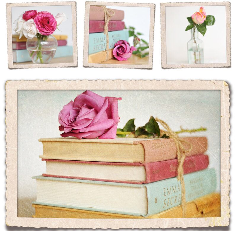 Stack of Books with Rose — Pink