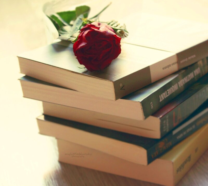 Stack of Books with Rose — Red