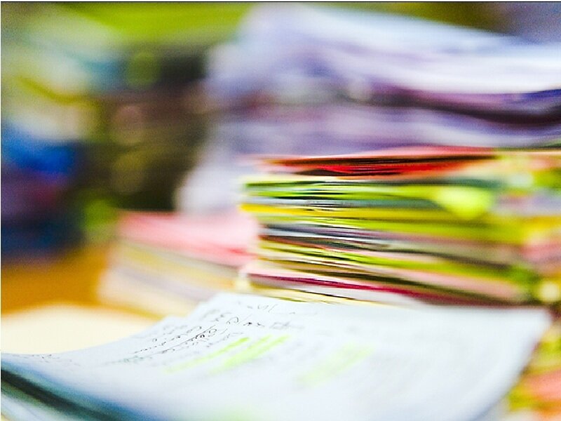 stack of colorful papers
