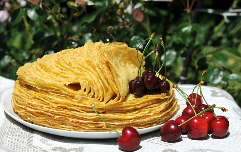 Stack of Crepes with Cherries