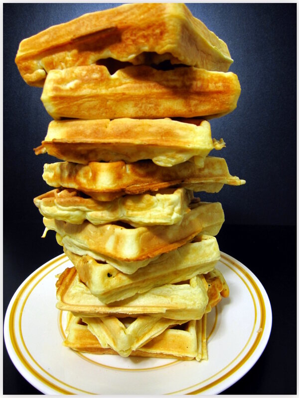 stack of golden waffles