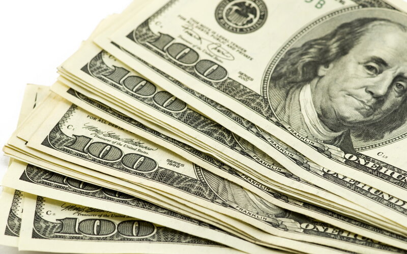Stack of Hundred-dollar Bills — Green, Neutral, Photograph