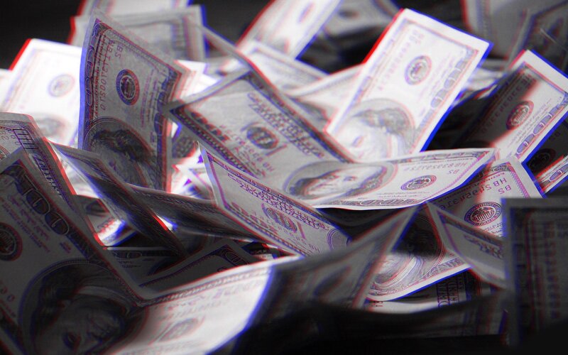 Stack of Hundred-dollar Bills — White, Dramatic
