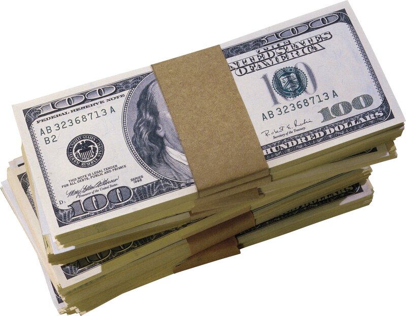 Stack of Hundred-dollar Bills — White, Neutral, Photograph, Money, Band