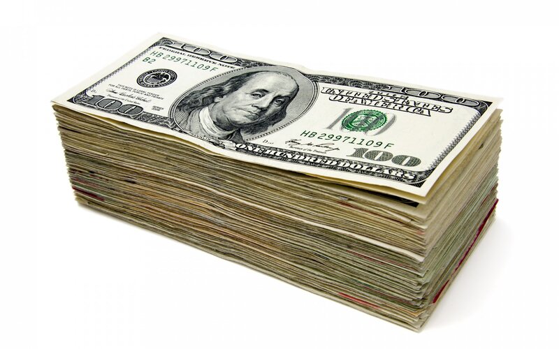 Stack of Hundred-dollar Bills — White, Neutral, Photograph