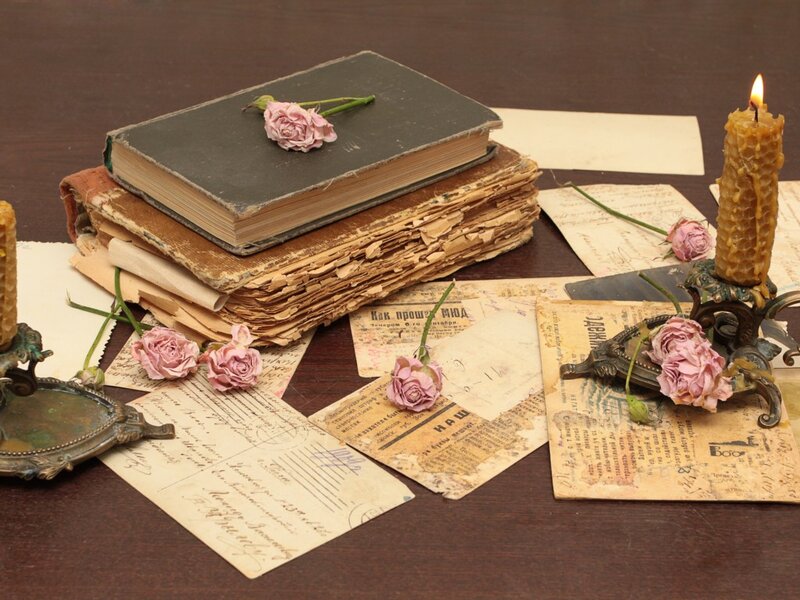 Stack of Old Books and Letters