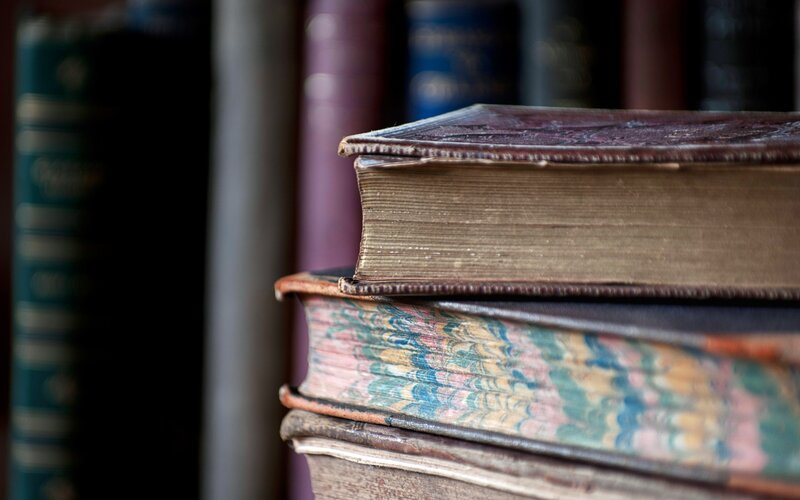 Stack of Old Books — Brown, Calm, Photograph, Bookshelf