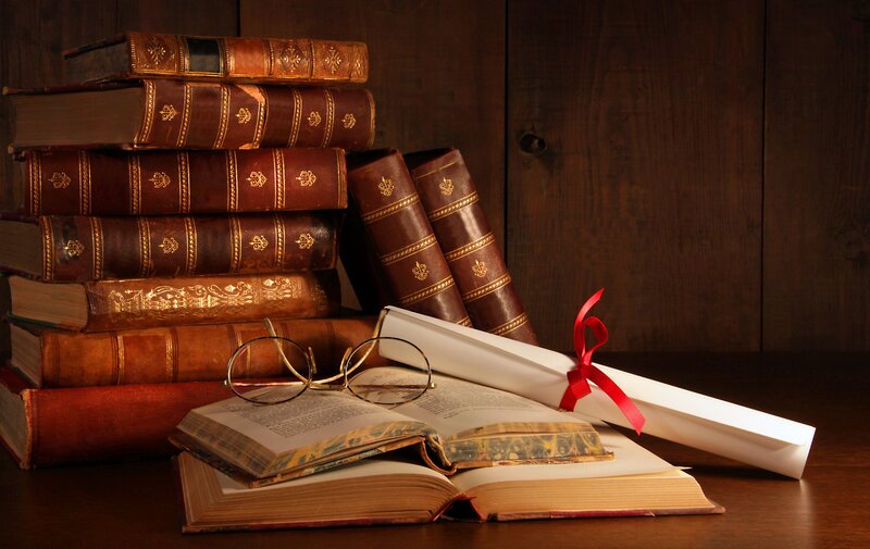 Stack of Old Books — Brown, Dramatic, Photograph, Glasses