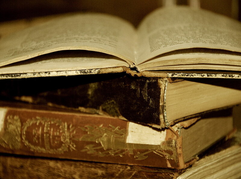 Stack of Old Books — Brown, Dusty, Photograph, Open Book